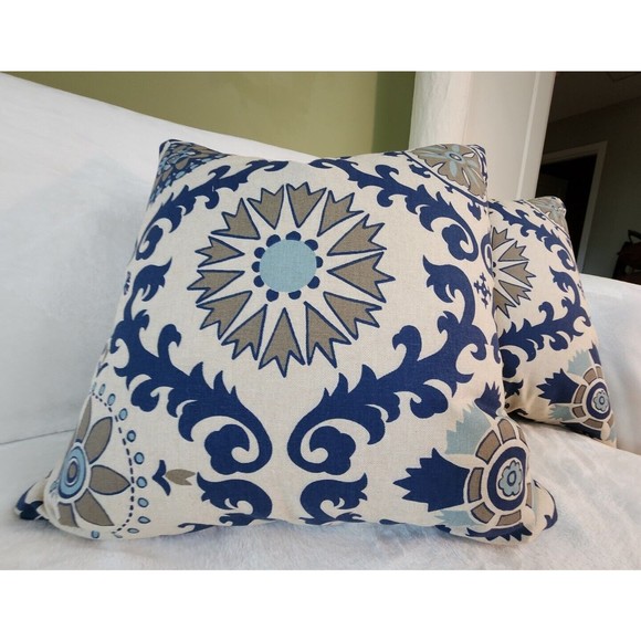 Premier Prints Throw Pillow Covers 20x20 Navy Blue Medallion Zippered Pair NEW - Picture 2 of 16